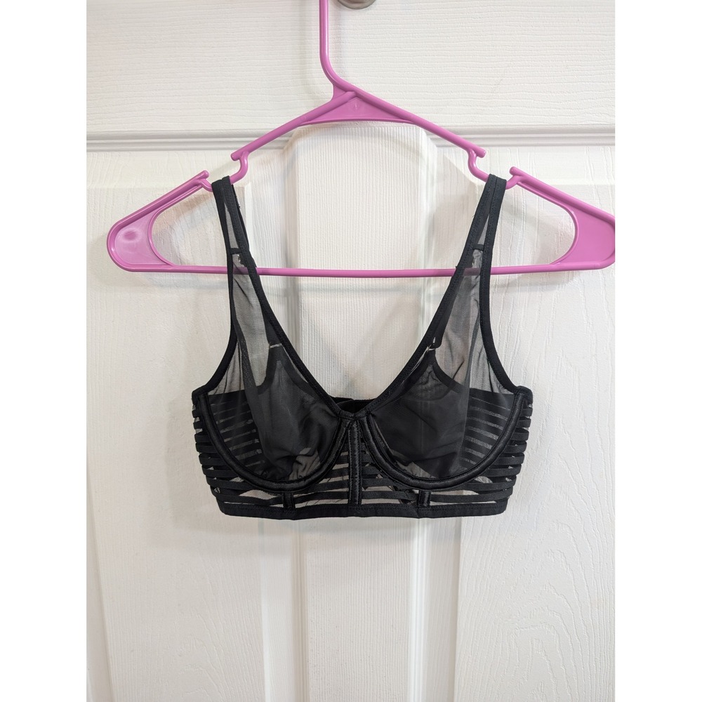 Victoria's‎ Secret Plunge Bra Womens Black Sheer Mesh Cage Strappy - Size 32D
